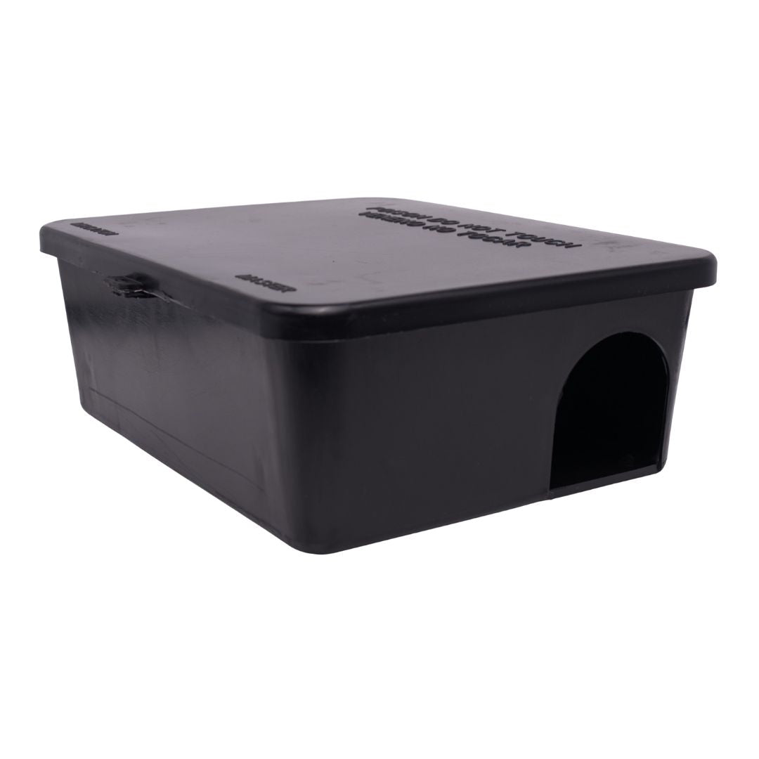 Cebadero negro de plástico para ratas y ratones – estación de cebado reutilizable