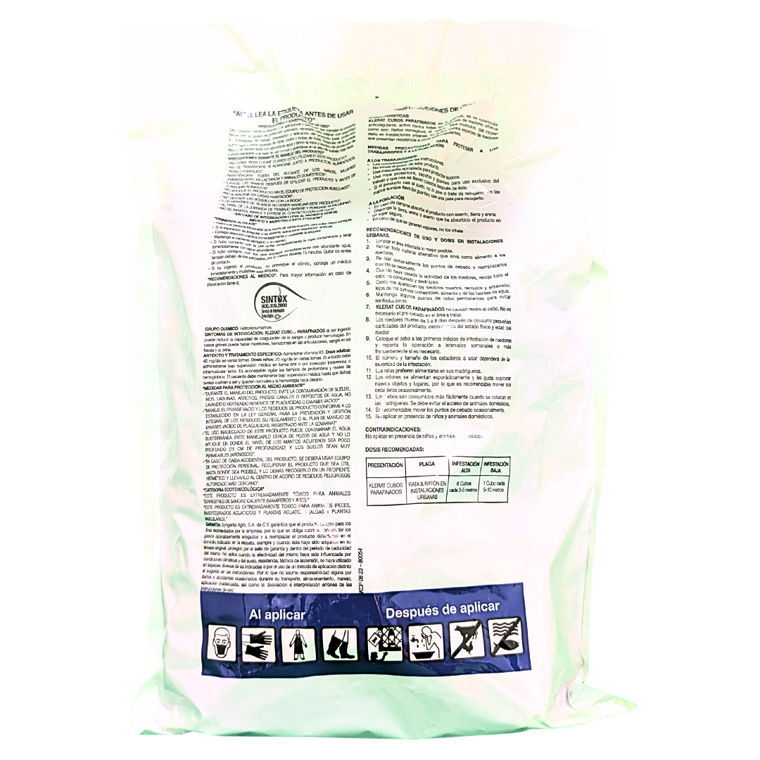 Klerat Cubos parafinados 1 kg – cebo rodenticida profesional para ratas y ratones