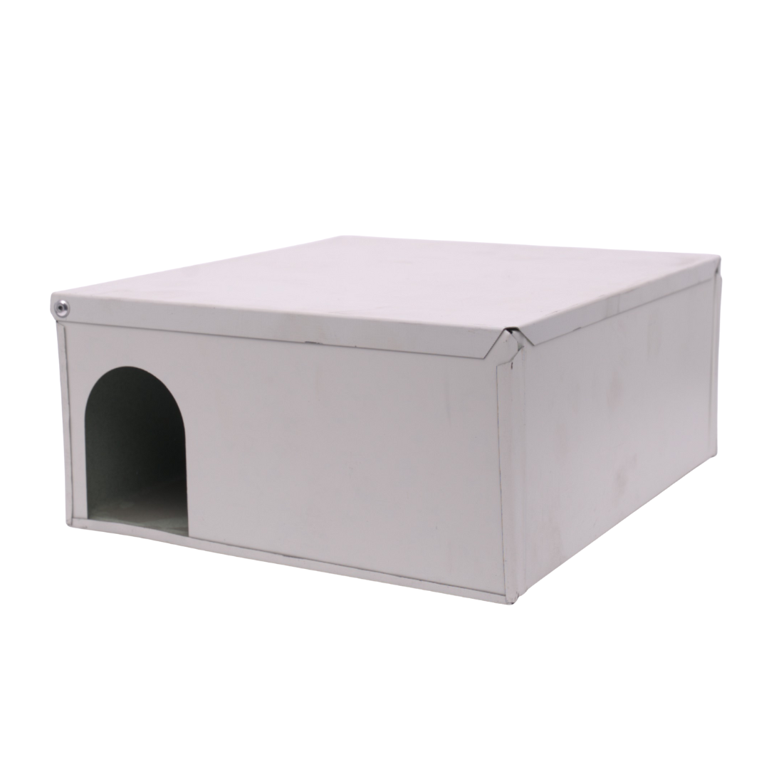 Cebadero metálico chico para control de roedores