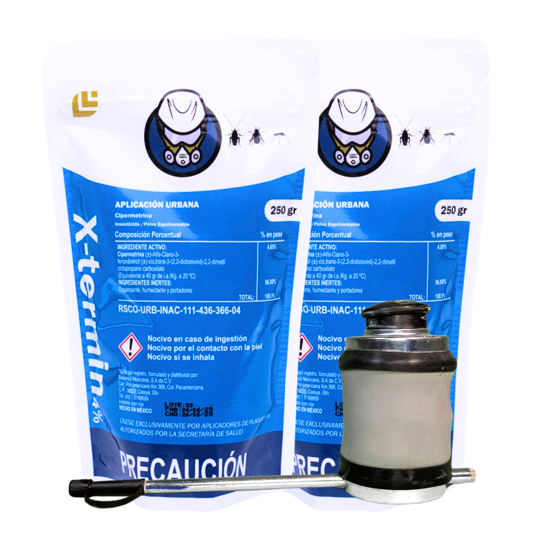 Kit Insecticida X-Termin Cipermetrina 250 g (2 Bolsas) + Espolvoreador