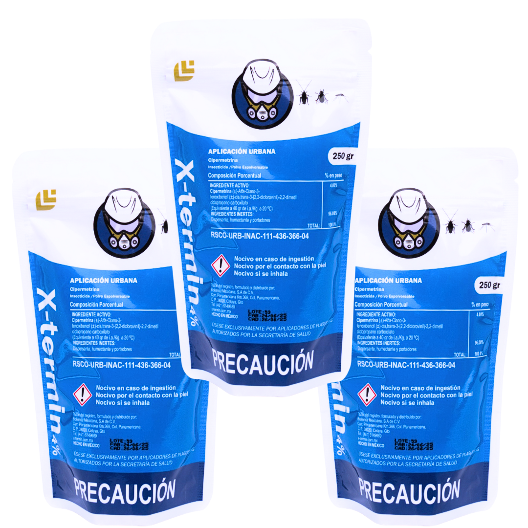 Paquete con 3 Bolsas X-Termin Cipermetrina Polvo Espolvoreable 250 g